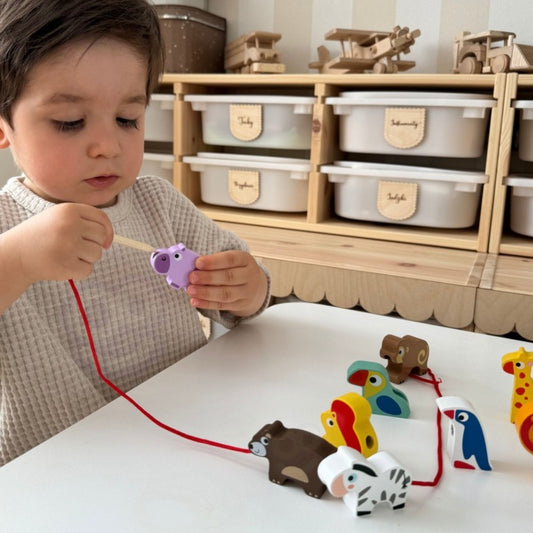 Safari Animal Shaped Wooden Threading Blocks
