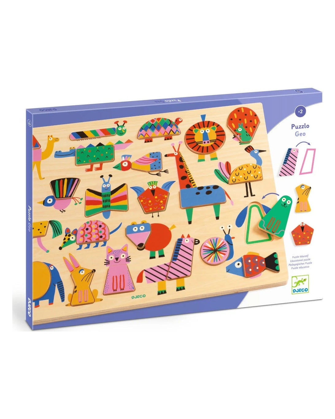 Djeco Puzzlo Geo medinė dėlionė su gyvūnais ir formomis