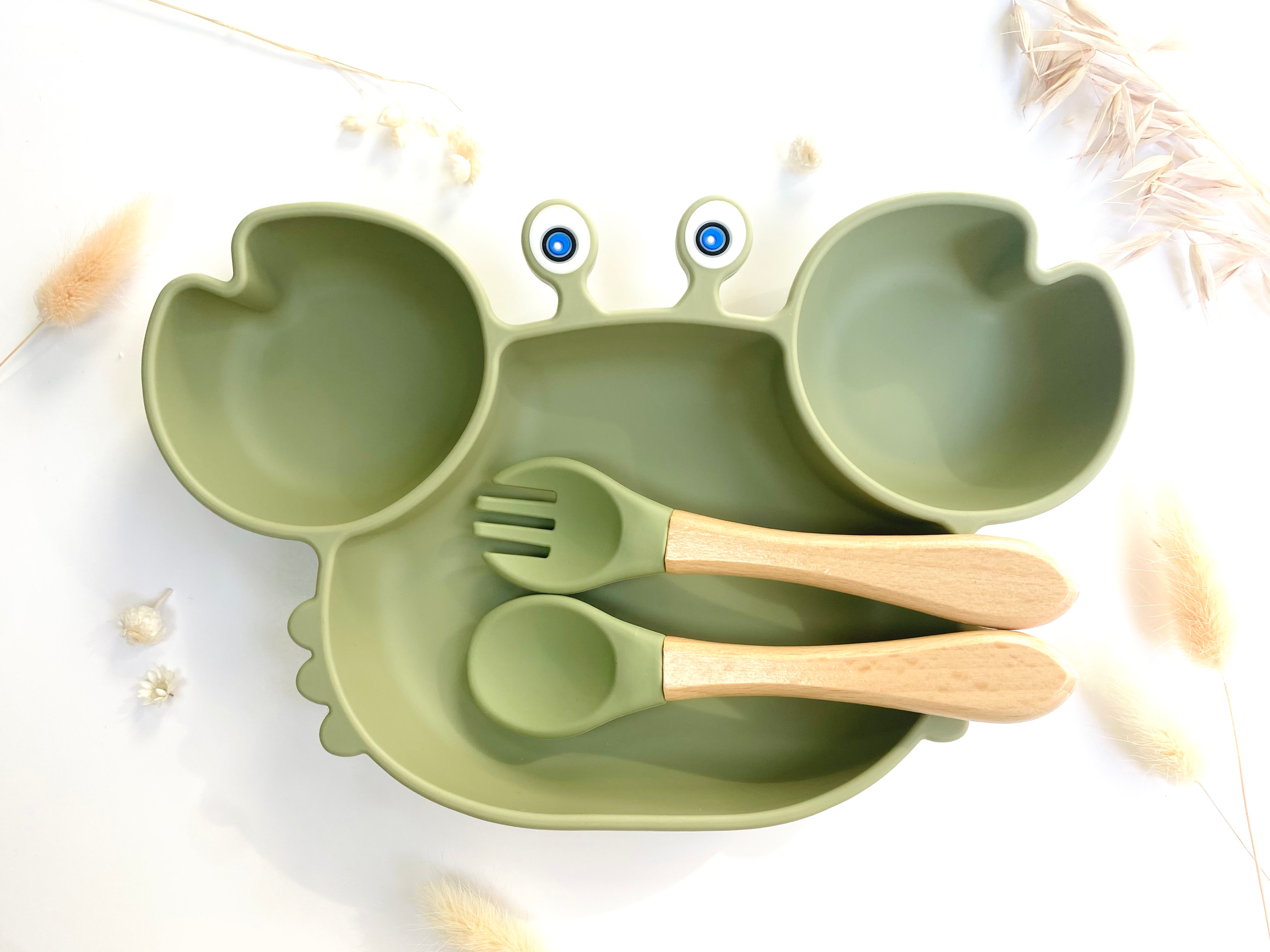 Silikoninis maitinimo rinkinys su krabo formos lėkšte