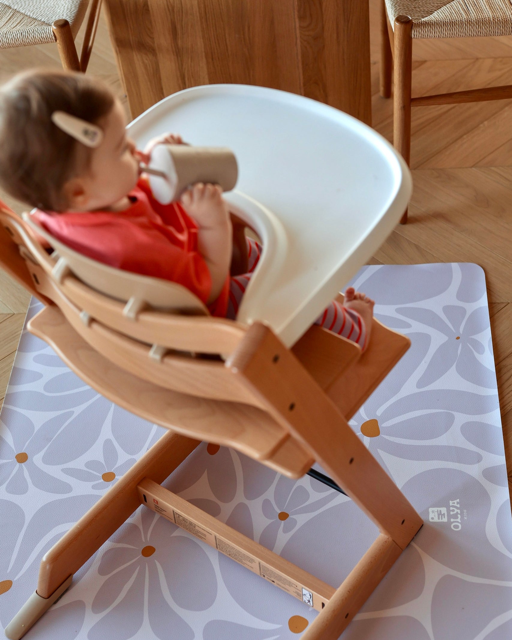 Kids Mealtime Floor Mat, Non-Slip & Waterproof - Daisy Lavender