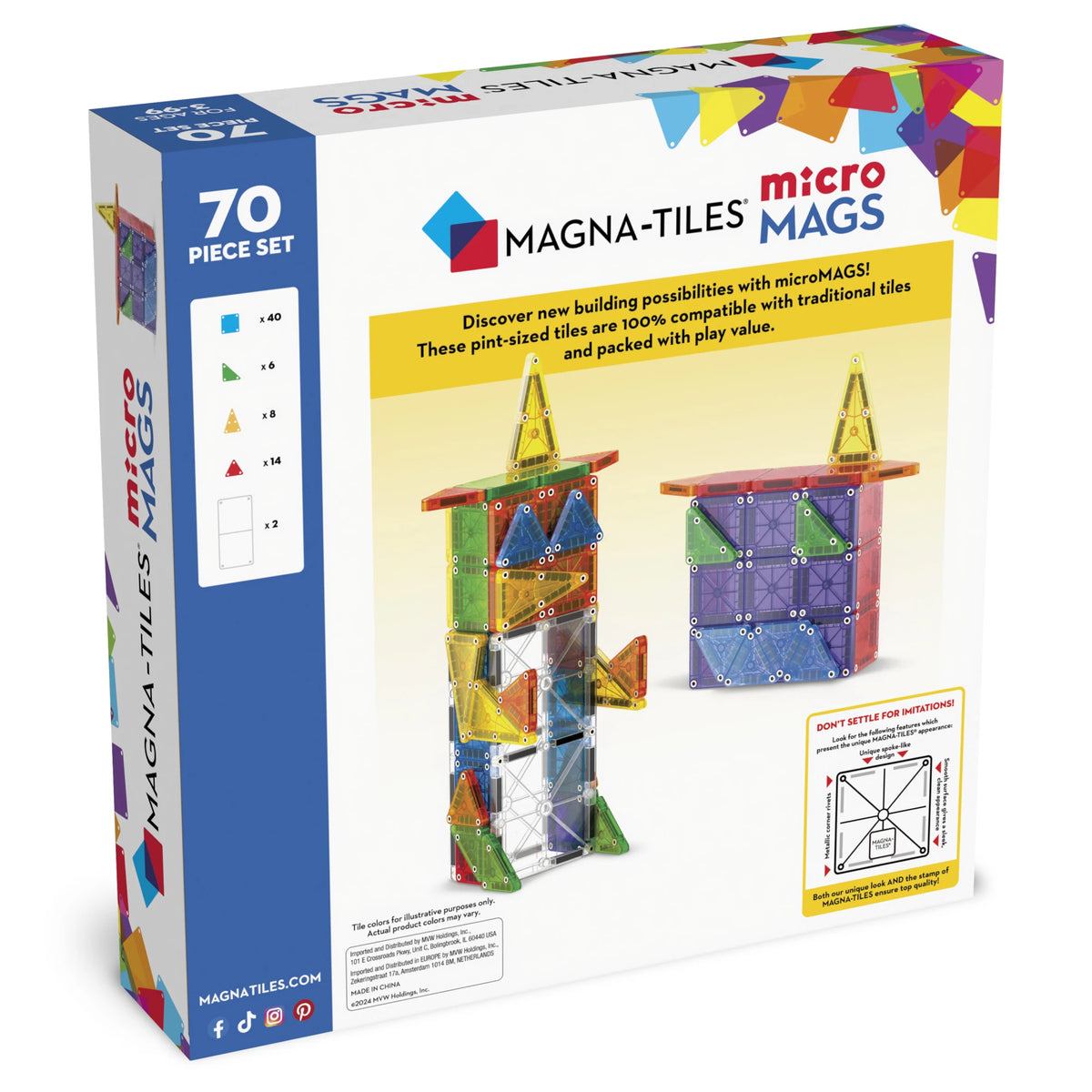 MAGNA-TILES „microMAGS Deluxe“ magnetinis konstruktorius, 70 dalių