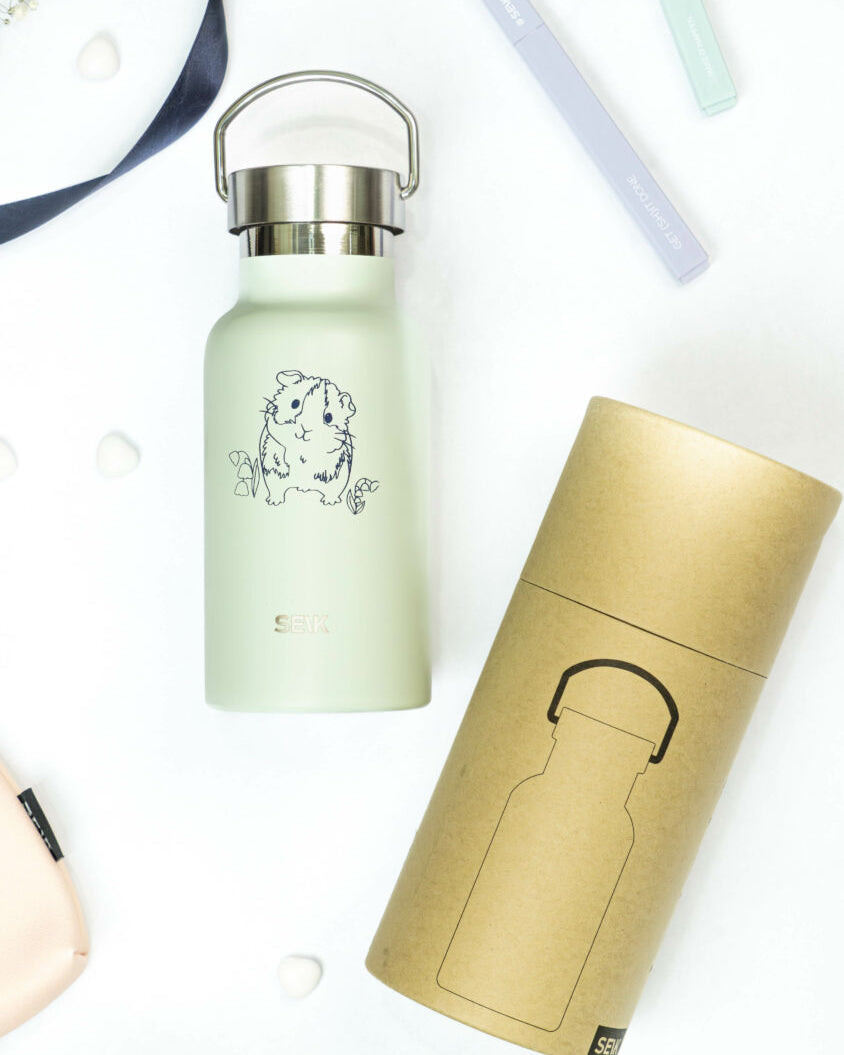 Water Bottle / Thermos – Guinea Pig – Light Green 350ml Stainless Steel
