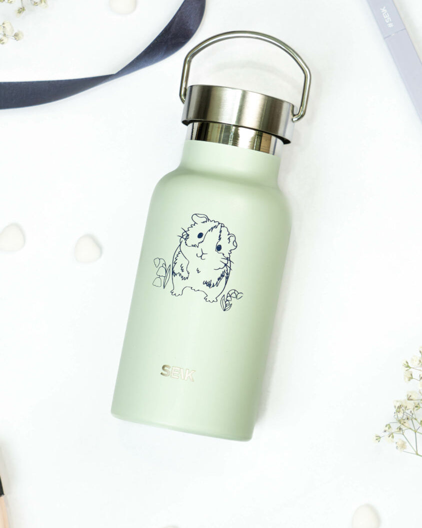 Water Bottle / Thermos – Guinea Pig – Light Green 350ml Stainless Steel