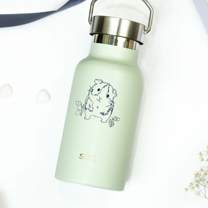 Water Bottle / Thermos – Guinea Pig – Light Green 350ml Stainless Steel