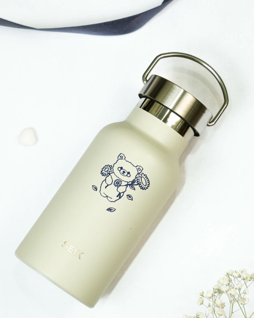 Water Bottle / Thermos – Bear Design – Beige 350ml Stainless Steel