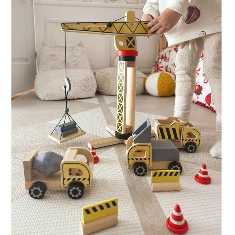 Wooden Construction Site With Vehicles