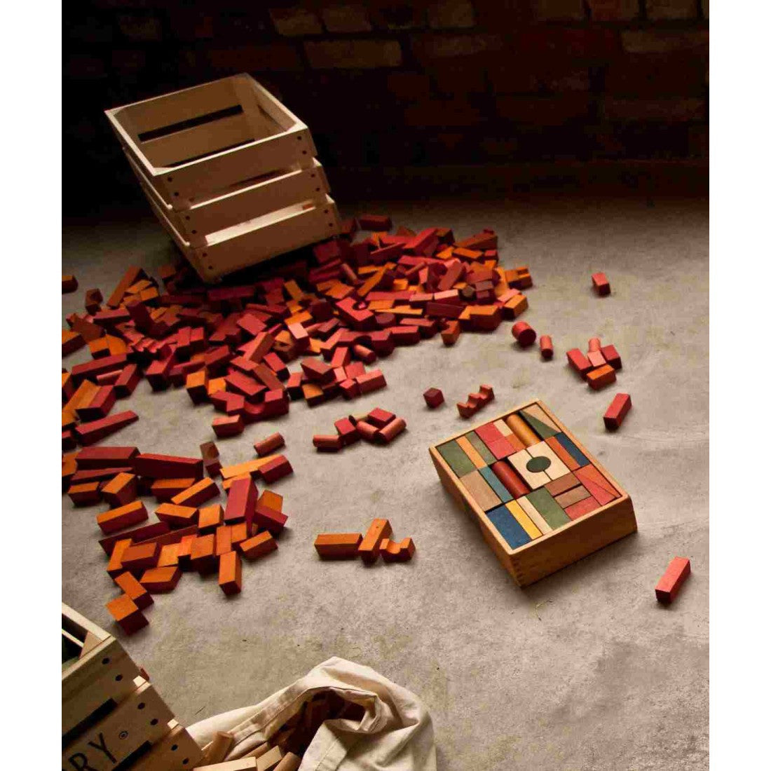 Wooden Blocks in a Box – Warm Colors, 54 Pieces